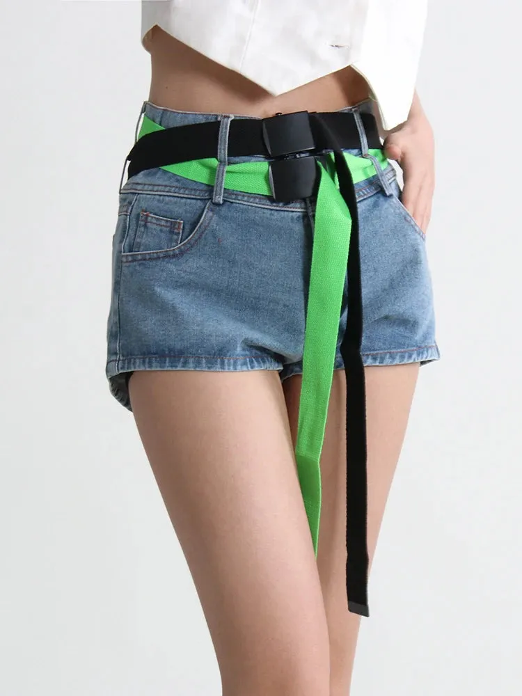 Minimalist Denim Patchwork Lace Up Shorts For Women High Waist Temperament Short Pants Female Fashion Summer