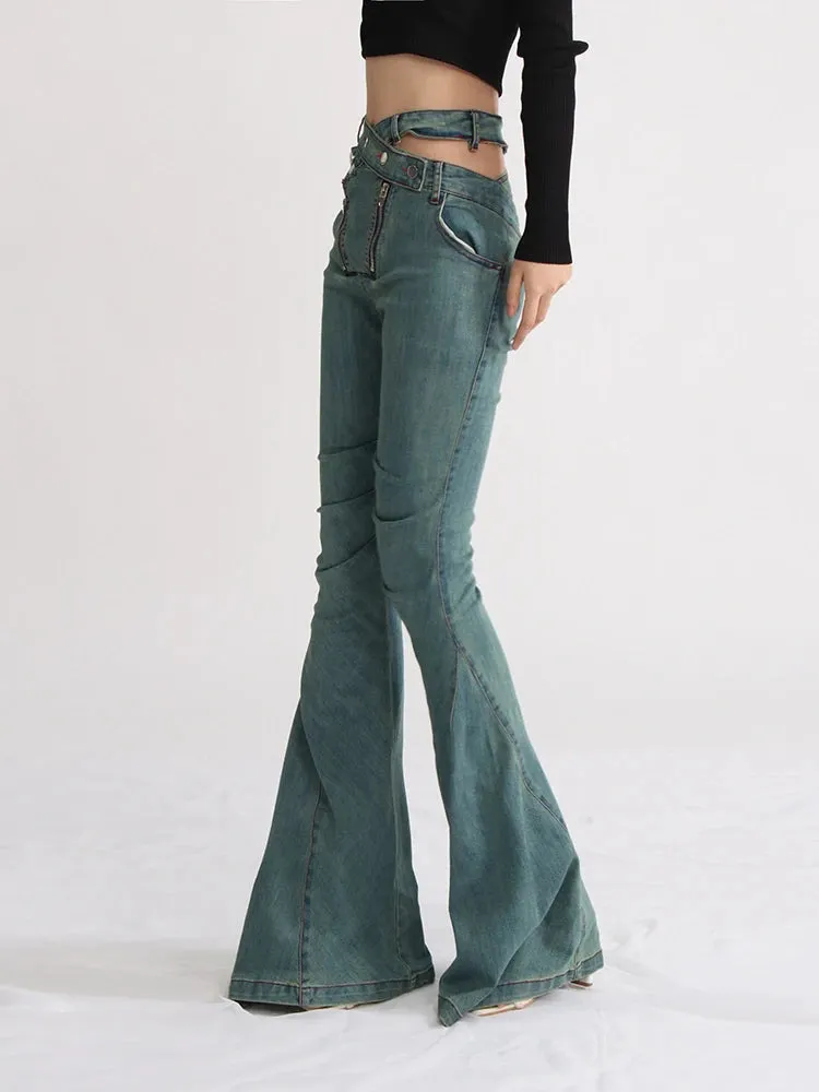 Minimalist Jeans For Women High Waist Patchwork Button Casual Loose Wide Leg Pants Female Fashion Clothing