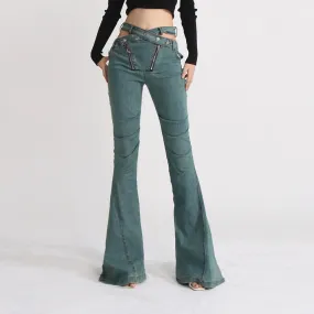 Minimalist Jeans For Women High Waist Patchwork Button Casual Loose Wide Leg Pants Female Fashion Clothing