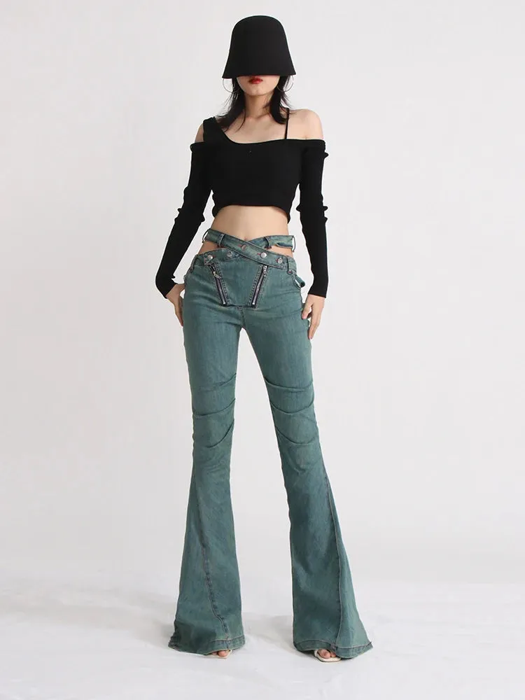 Minimalist Jeans For Women High Waist Patchwork Button Casual Loose Wide Leg Pants Female Fashion Clothing