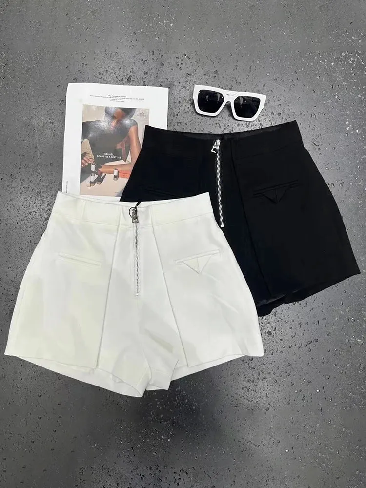 Minimalist Shorts For Women High Waist Patchwork Zipper Casual Loose Summer Short Pants Female Fashion Clothing