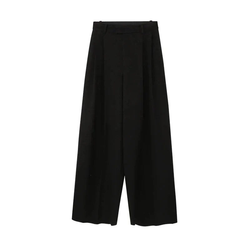 Minimalist Solid Wide Leg Pants For Women High Waist Straight Casual Loose Black TrousersFemale Fashion