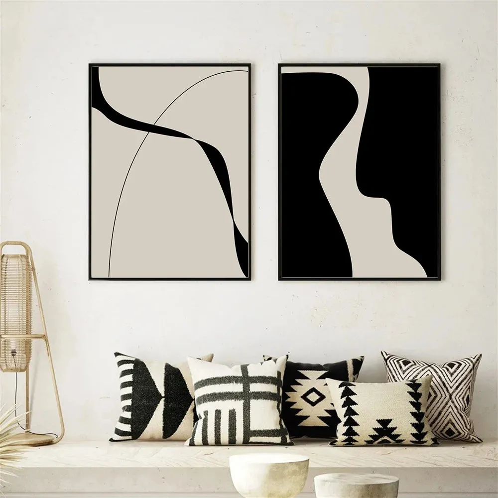 Modern Abstract Black Shape & Line Minimalist Wall Art Fine Art Canvas Prints Pictures For Modern Apartment Living Room Bedroom Art Decor