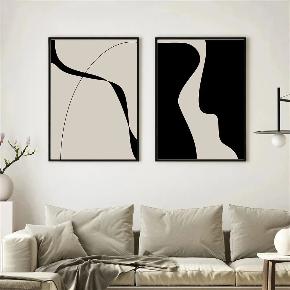 Modern Abstract Black Shape & Line Minimalist Wall Art Fine Art Canvas Prints Pictures For Modern Apartment Living Room Bedroom Art Decor