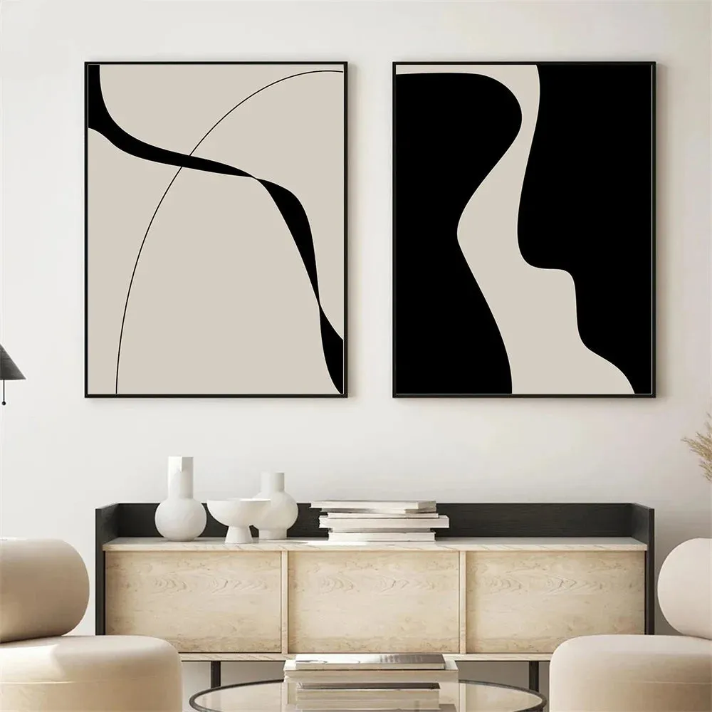 Modern Abstract Black Shape & Line Minimalist Wall Art Fine Art Canvas Prints Pictures For Modern Apartment Living Room Bedroom Art Decor