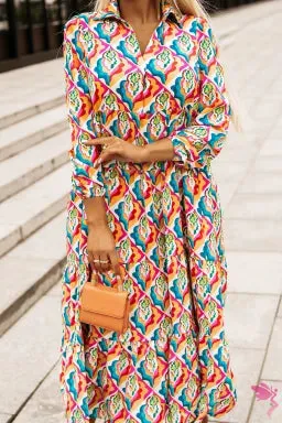 Multicolor Geometric High Waist Dress