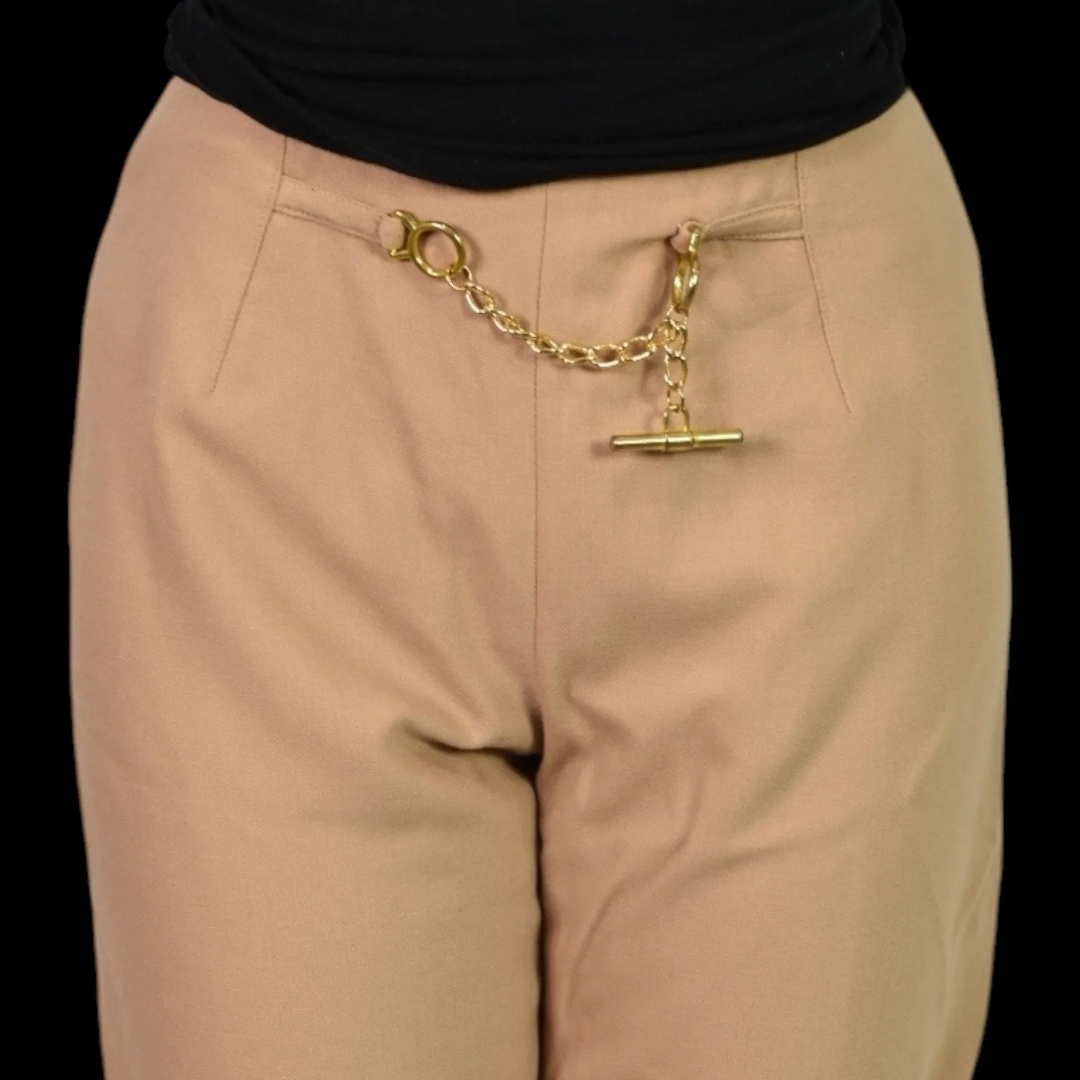 Oscar de La Renta Trousers Tan Wool Chain Accent High Waist Dress Pants Tapered Size 2 Petite