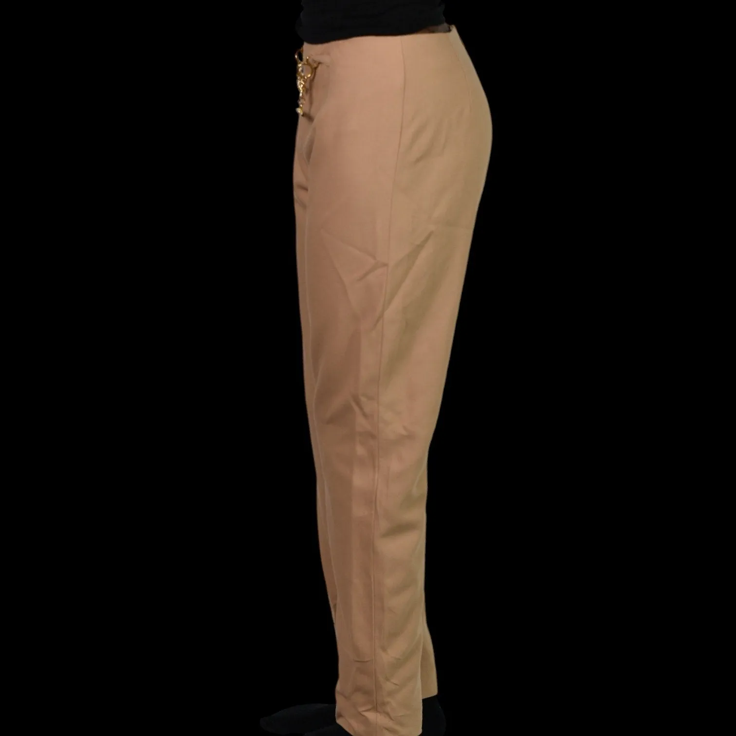 Oscar de La Renta Trousers Tan Wool Chain Accent High Waist Dress Pants Tapered Size 2 Petite