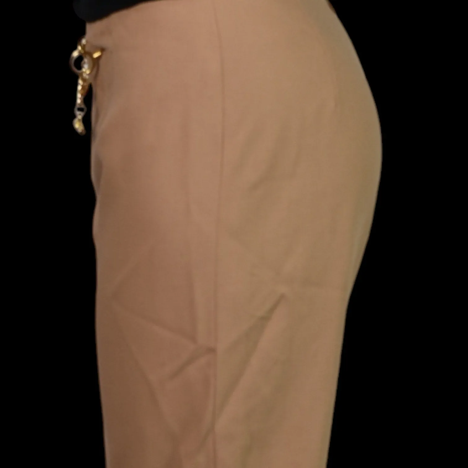 Oscar de La Renta Trousers Tan Wool Chain Accent High Waist Dress Pants Tapered Size 2 Petite