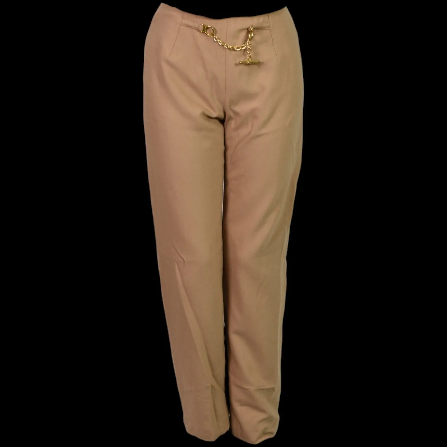 Oscar de La Renta Trousers Tan Wool Chain Accent High Waist Dress Pants Tapered Size 2 Petite