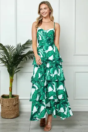 Palm Print Open Back Maxi Dress