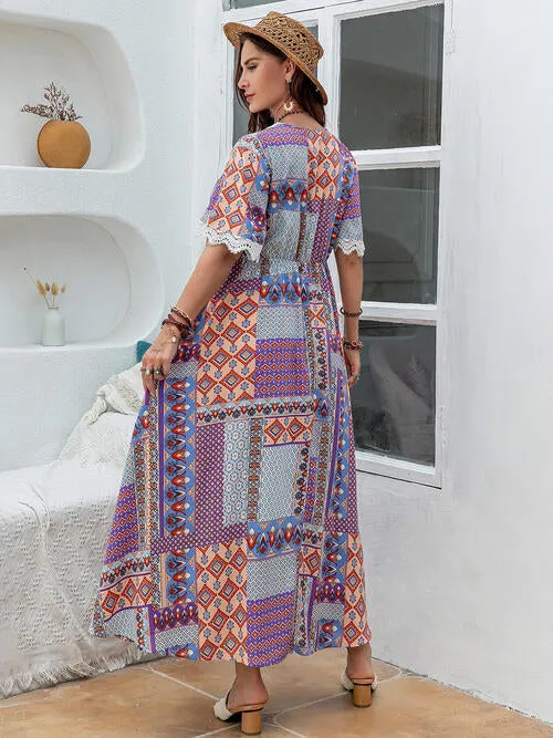 Patchwork Plus Size Beach Maxi Dress with Lace Detail