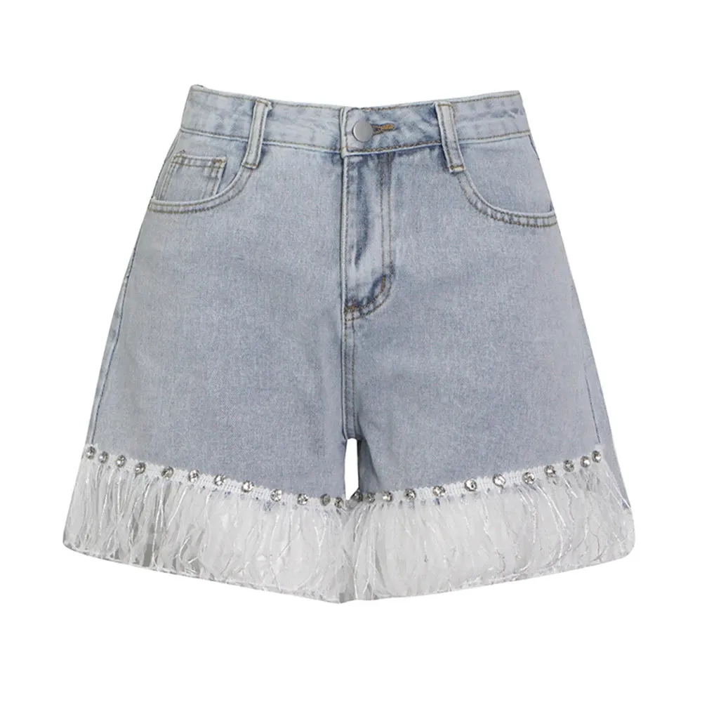 Patchwork Tassels Hem Shorts For Women High Waist Solid Minimalist Short Pants Female Clothes Summer Style