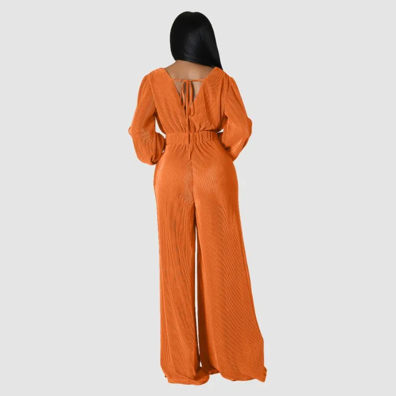 Pleated Long Sleeve Jumpsuits