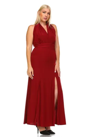 Plus Size Sleeveless Magic Transformer Maxi Dress Burgundy