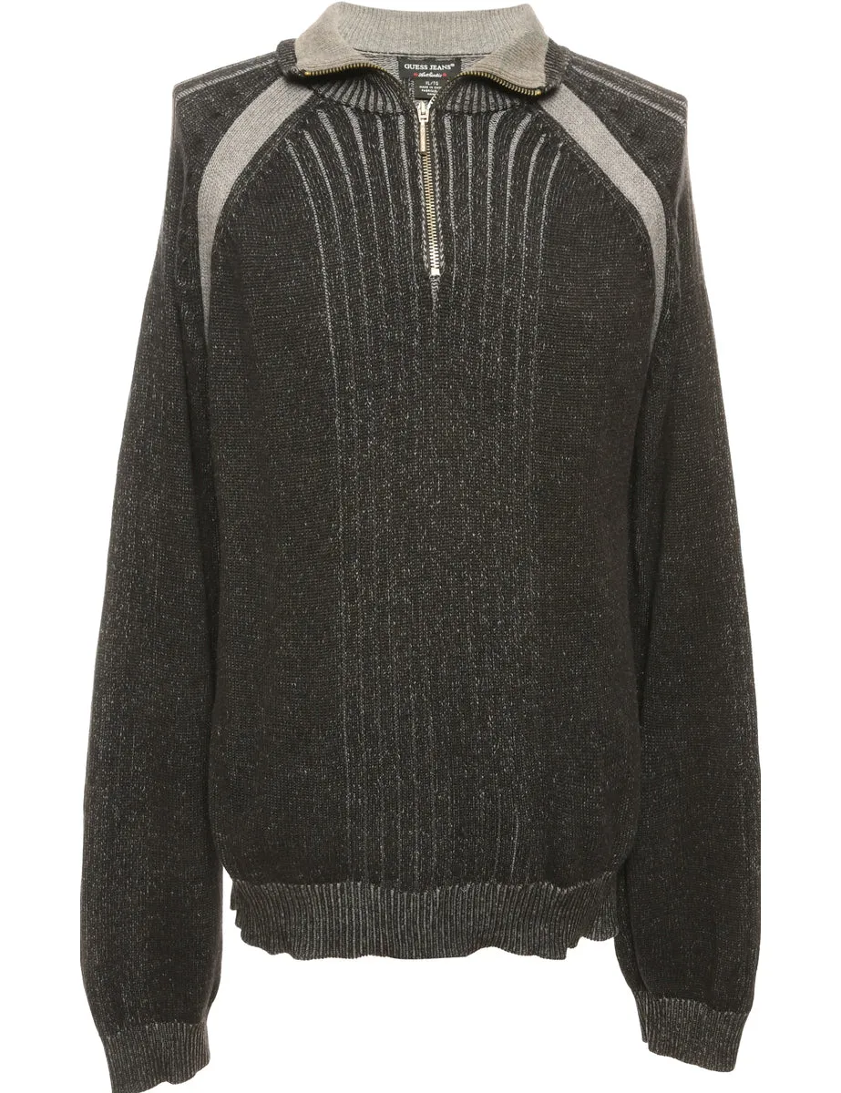 Quarter Zip Black Jumper - L