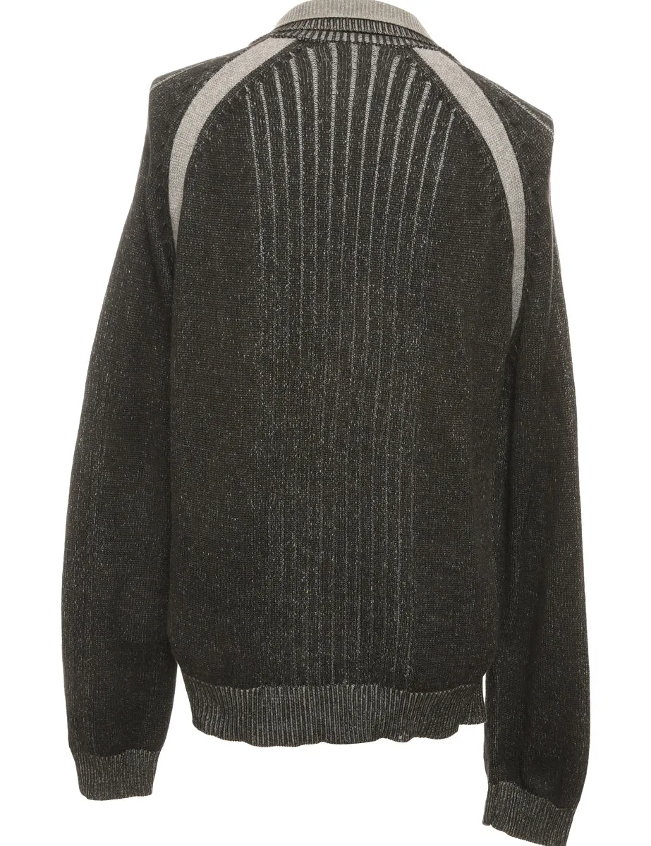 Quarter Zip Black Jumper - L