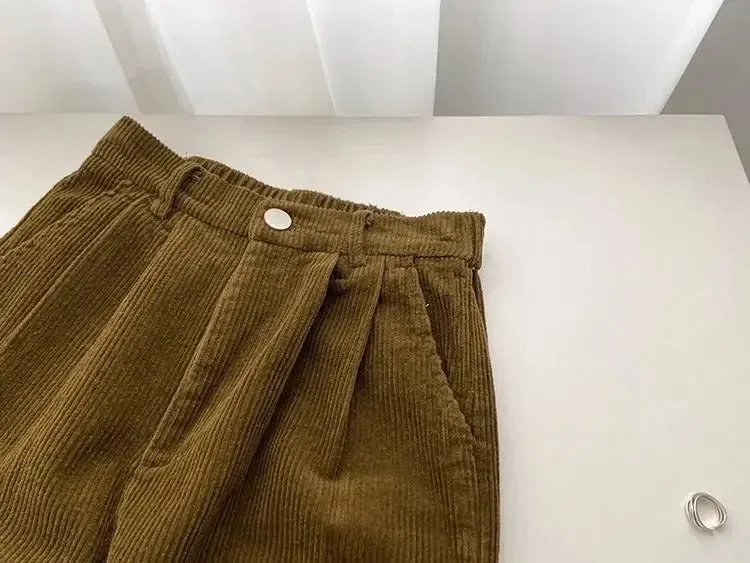 Retro High Waist Corduroy Pants Women Spring Fall Straight Causal Full Length Trousers Korean Fashion Baggy Outwear Pant 2024