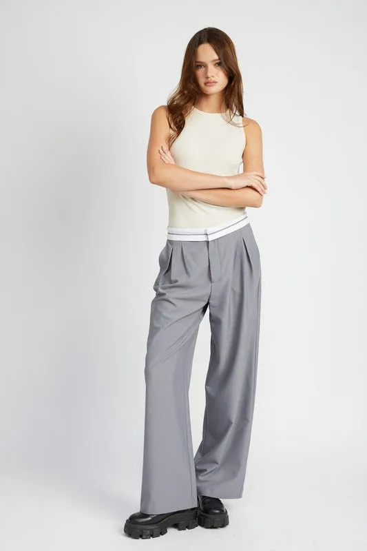 Reverse waist band tailored pants