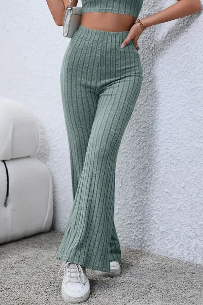 Ribbed High Waist Flare Pants