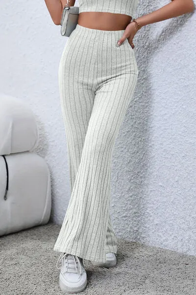 Ribbed High Waist Flare Pants