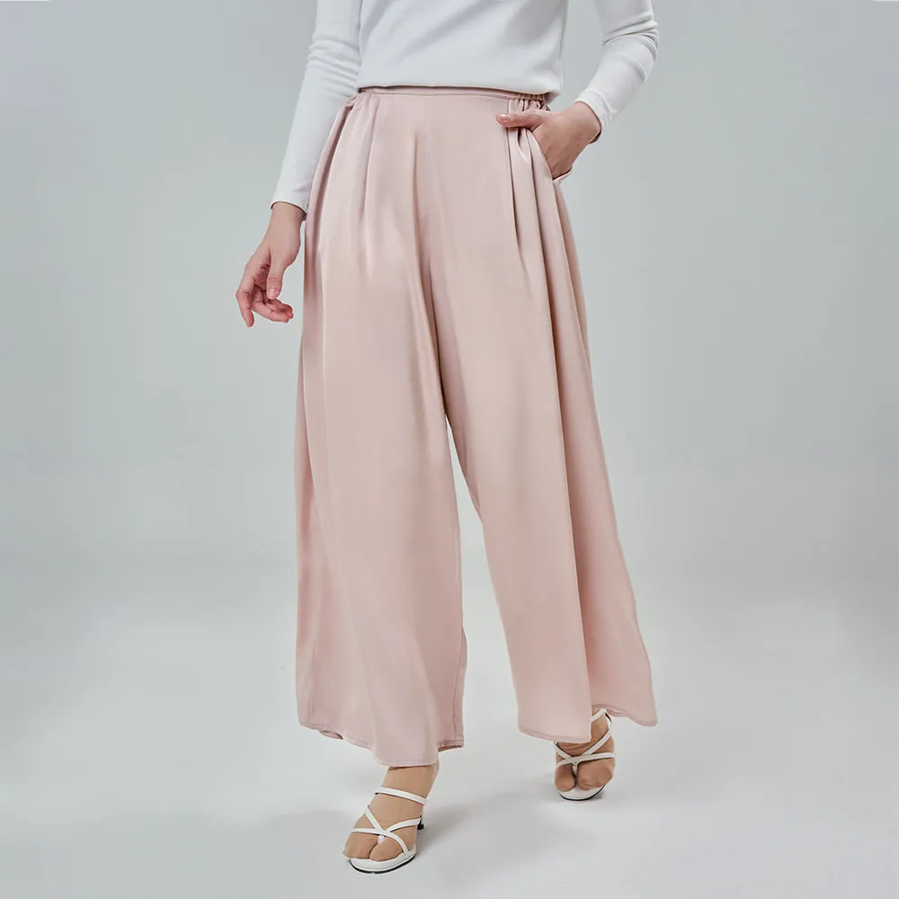 Satin Wide Pants - Pale Brown