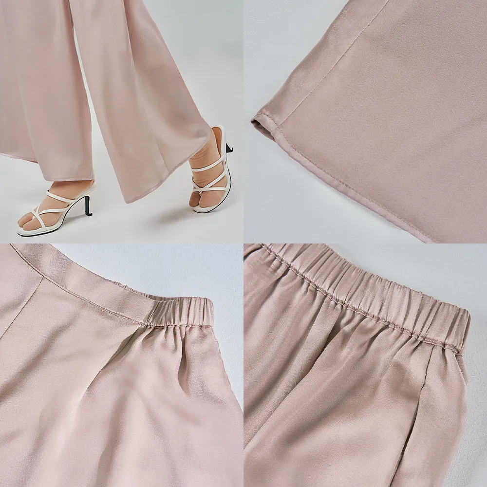 Satin Wide Pants - Pale Brown