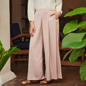 Satin Wide Pants - Pale Brown