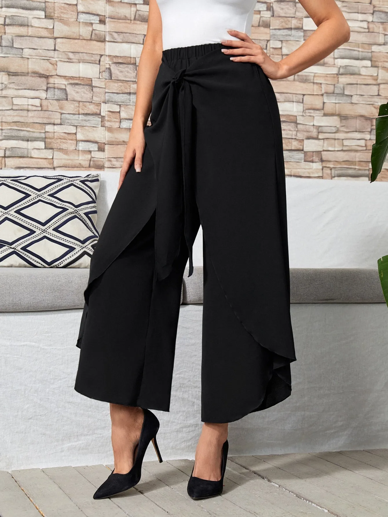 SHEIN EMERY ROSE Tie Front Wide Leg Pants