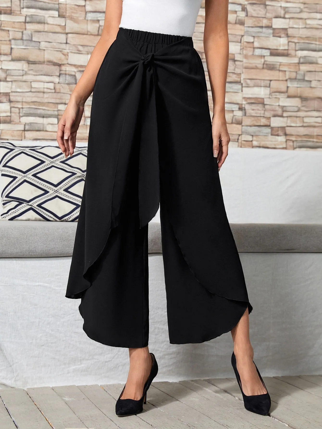 SHEIN EMERY ROSE Tie Front Wide Leg Pants