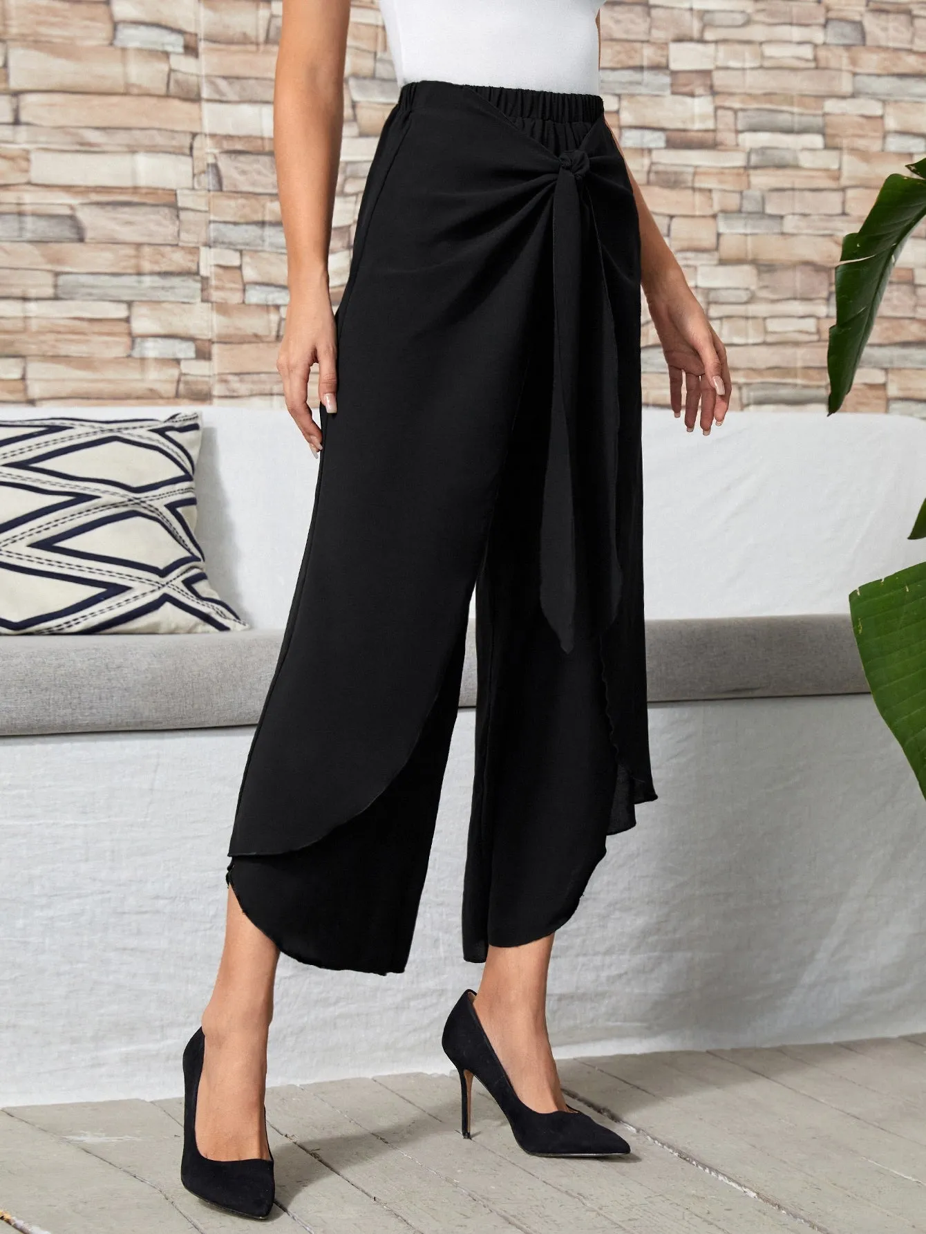 SHEIN EMERY ROSE Tie Front Wide Leg Pants