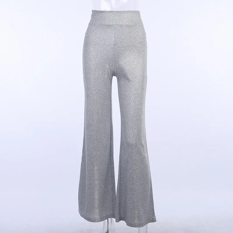 Shiny High Waist Wide-Leg Pants