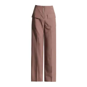 Solid Casual Loose Minimalist Patchwork Pockets Pants For Women High Waist Spliced Zipper Wide Leg Pant Female