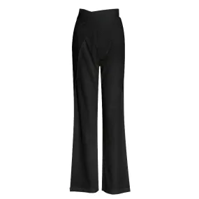 Solid Casual Patchwork Belt Pant For Women High Waist Spliced Zipper Minimalist Wide Leg Pants Female Fashion New