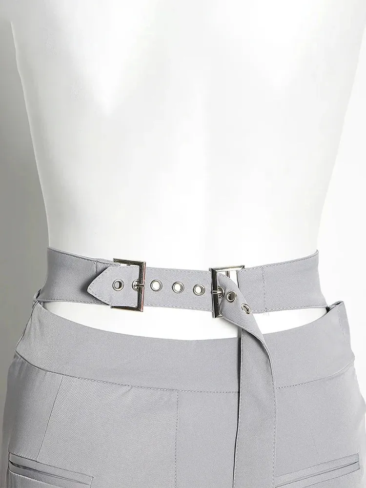 Solid Casual Patchwork Belt Pant For Women High Waist Spliced Zipper Minimalist Wide Leg Pants Female Fashion New