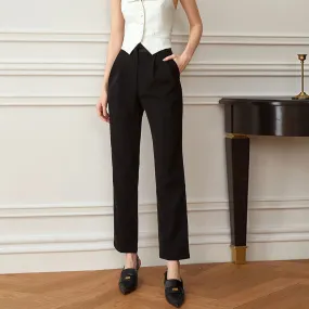 Solid Minimalist Temperament Pants For Women High Waist Patchwork Folds Casual Pencil Pant Female Fashion