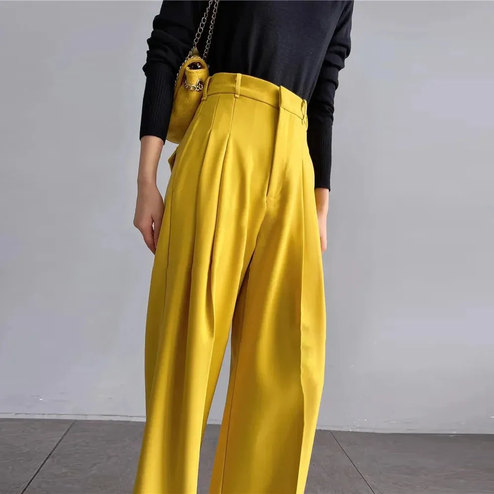 Solid Patchwork Pockets Loose Pants For Women High Waist Minimalist Wide Leg Pant Female Fashion Clothing