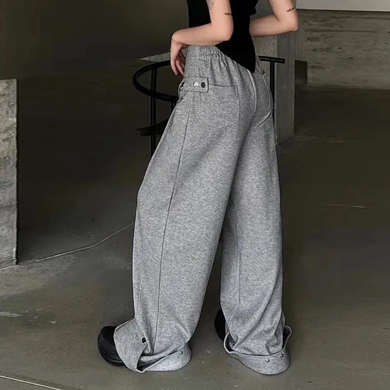 Solid Patchwork Zipper Casual Loose Pants For Women High Waist Minimalist Wide Leg Pant Female Fashion Clothes