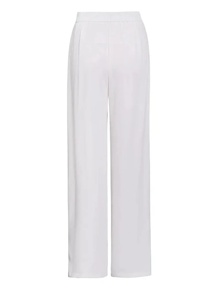 Solid Spliced Folds Minimalist Casual Wide Leg Pants For Women High Waist Patchwork Button Trouser Female Fashion