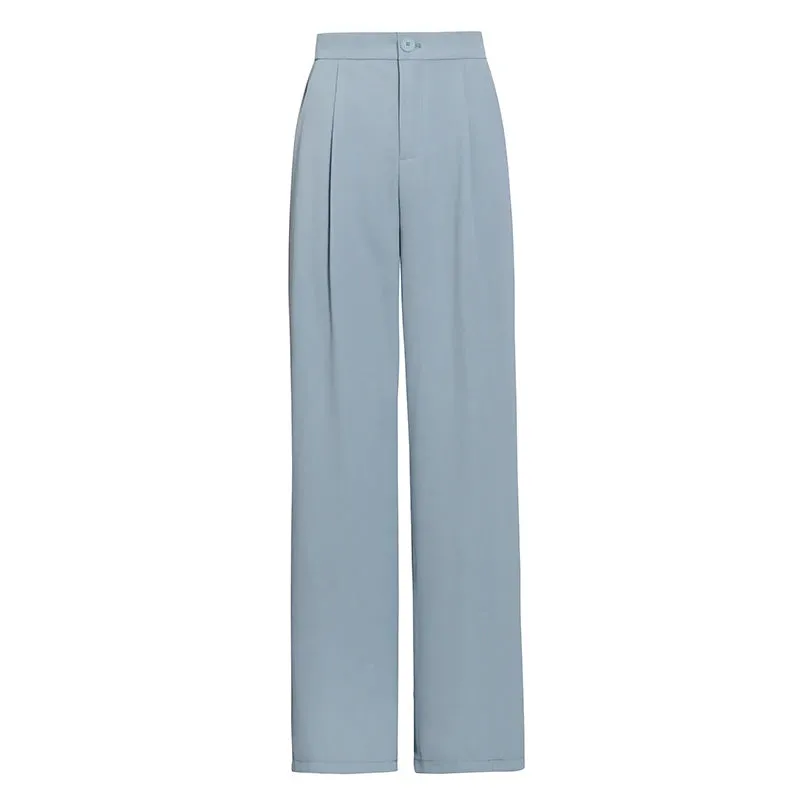 Solid Spliced Folds Minimalist Casual Wide Leg Pants For Women High Waist Patchwork Button Trouser Female Fashion