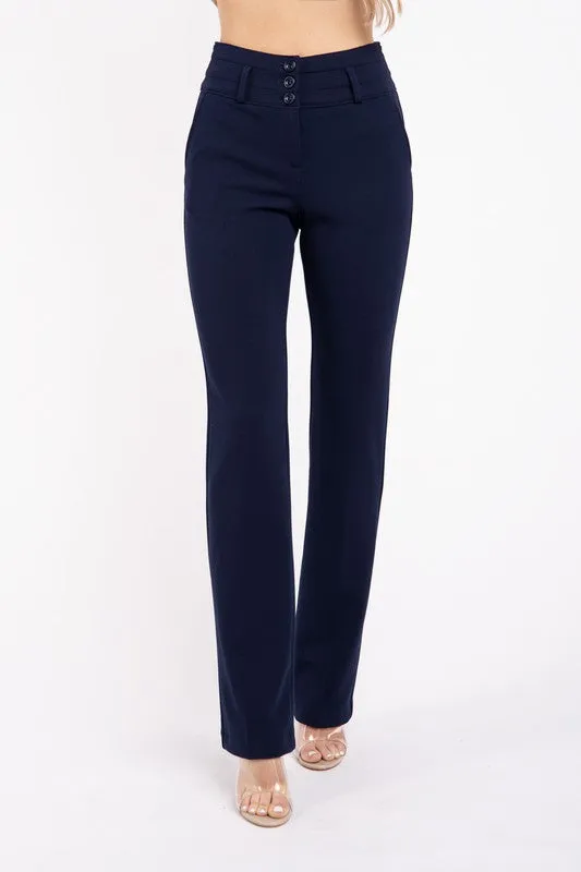 Solid Straight Leg Navy Slacks