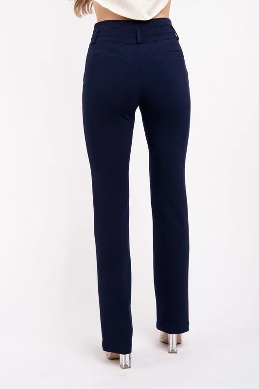 Solid Straight Leg Navy Slacks