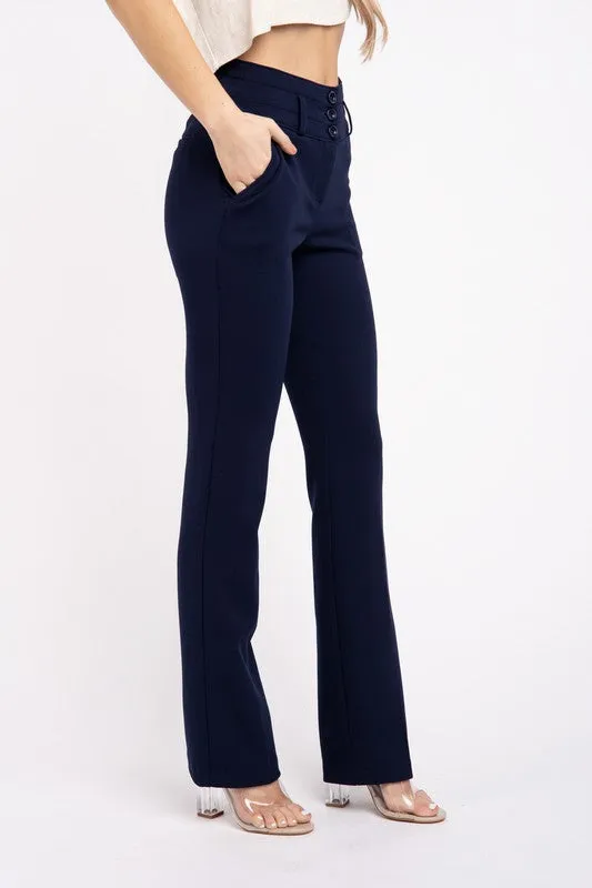 Solid Straight Leg Navy Slacks