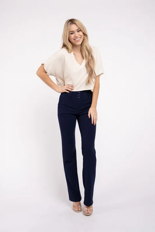 Solid Straight Leg Navy Slacks