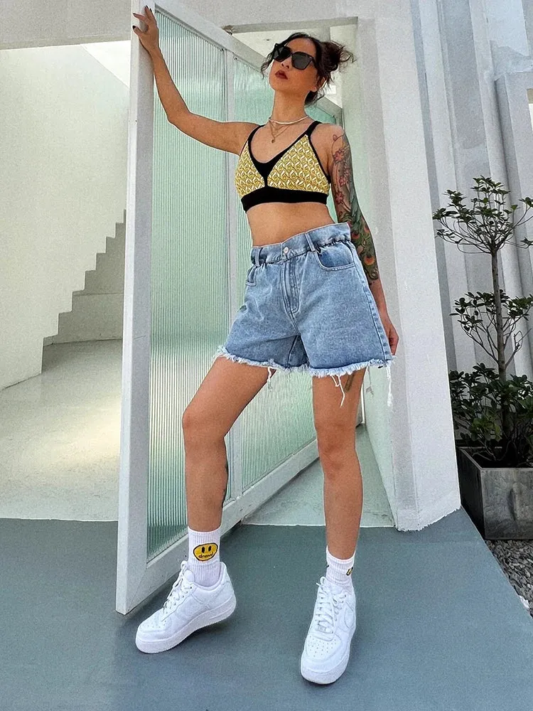 Solid Tassel Hem Shorts For Women High Waist Minimalist Denim Short Pants Female Summer Fashion Clothing