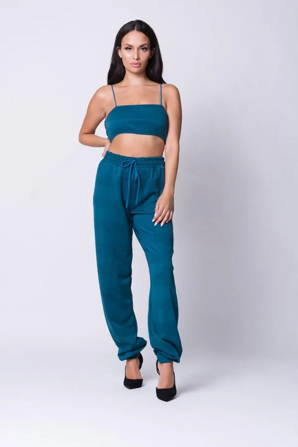 Solid Texture Spaghetti Straps Jogger Set