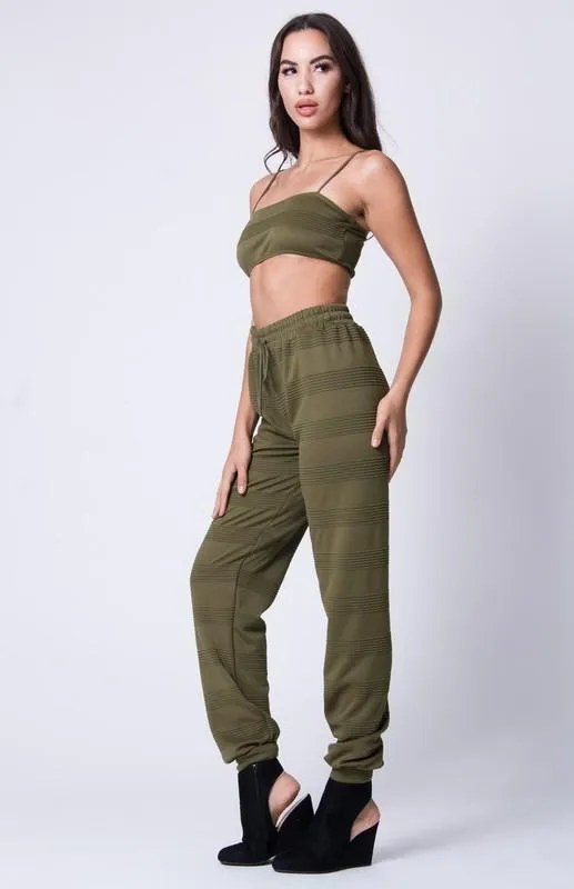 Solid Texture Spaghetti Straps Jogger Set