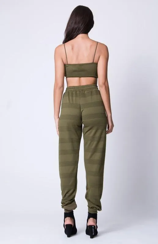 Solid Texture Spaghetti Straps Jogger Set