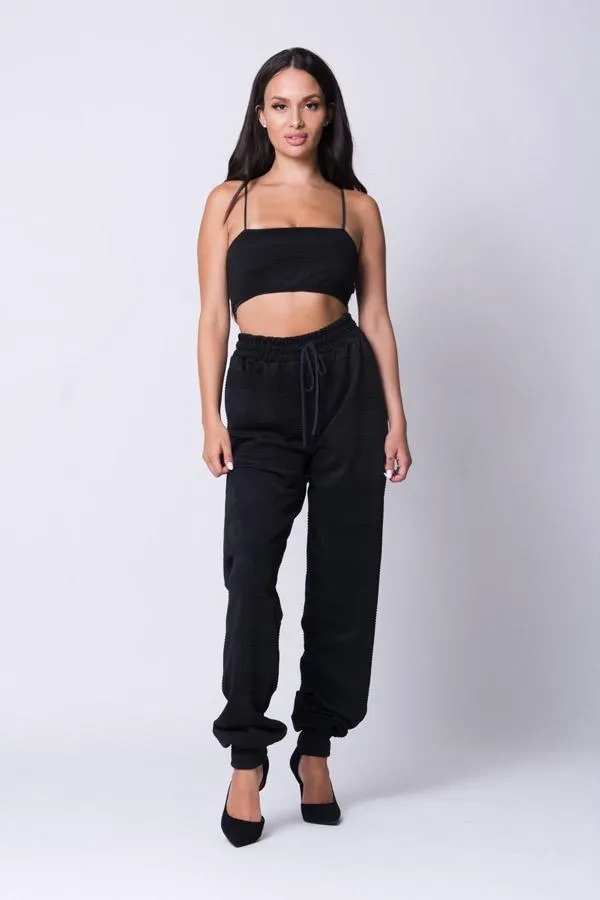 Solid Texture Spaghetti Straps Jogger Set