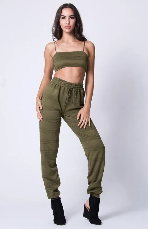 Solid Texture Spaghetti Straps Jogger Set